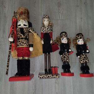 Leopard Print Nutcracker Set with Red Accents